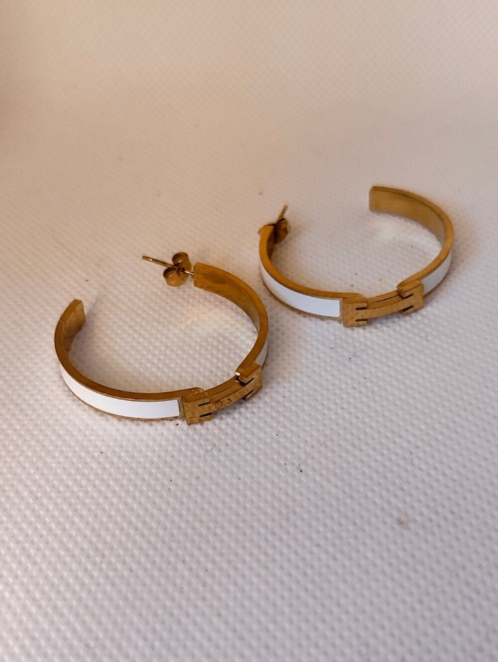 Gold and White Hoop Earrings - Women Jewelry